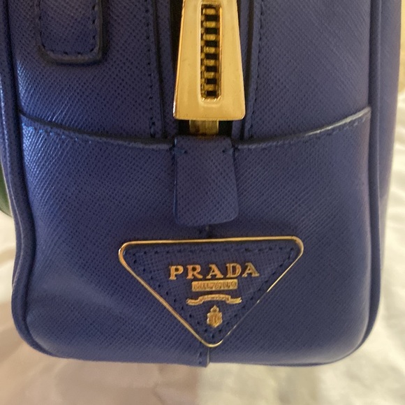 Prada Tote Bag Leather Blu shoulder Bag - Picture 8 of 9